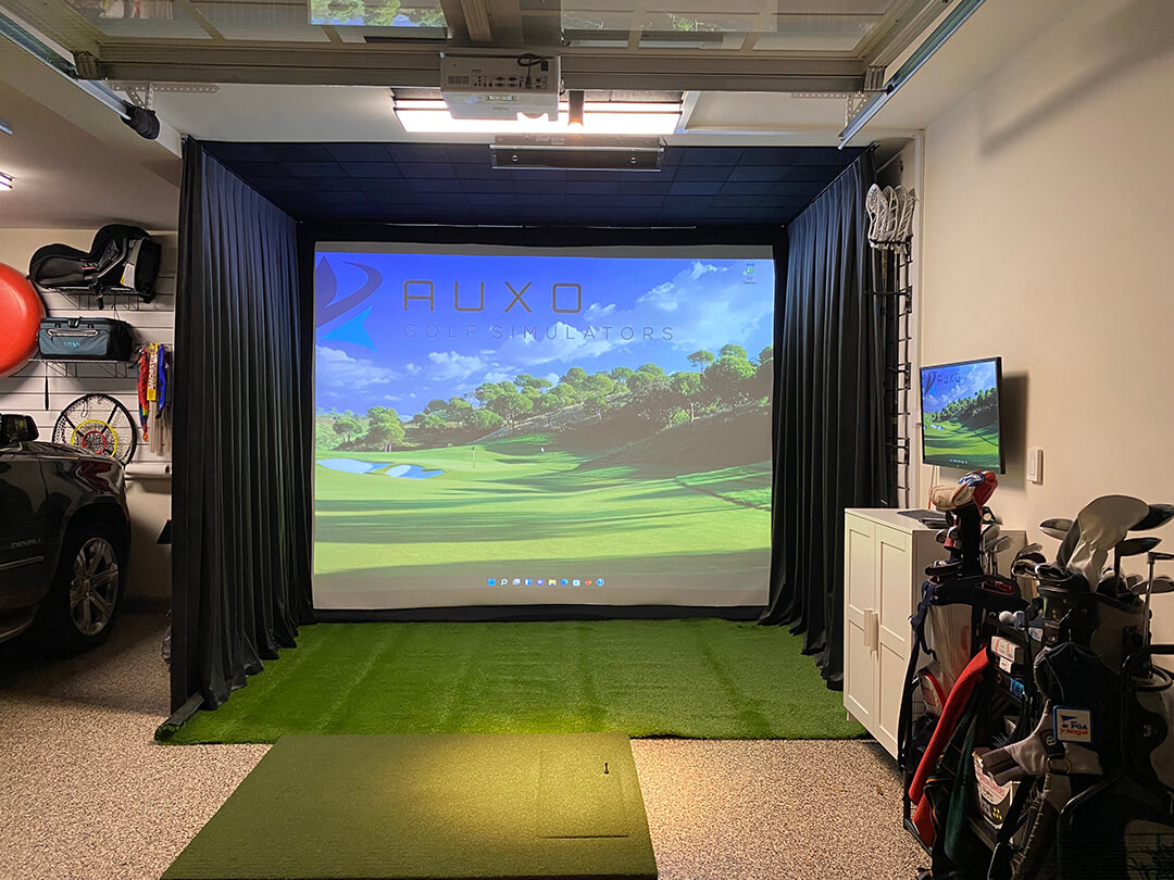 Residential golf simulator in garage