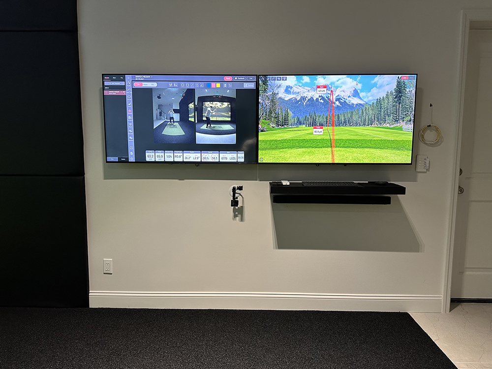 Video camera and monitors setup for home golf simulator